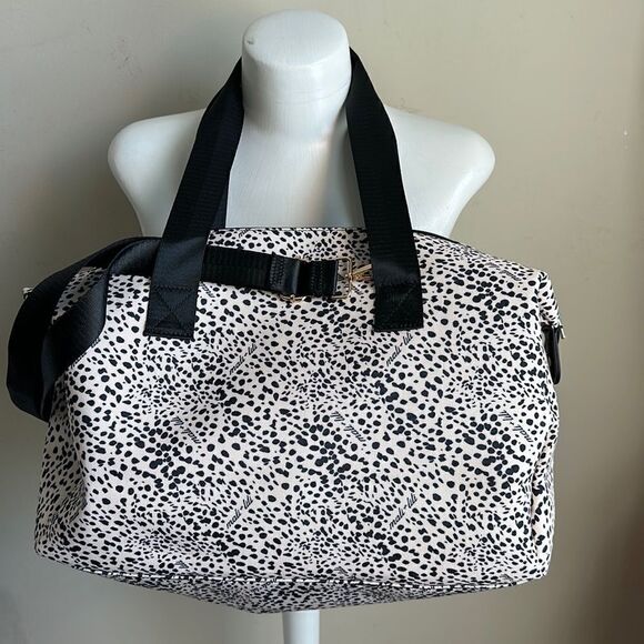 Mali & Lili Weekender Bag Animal Print Travel Bag Straps NEW Black Cream - Picture 1 of 7